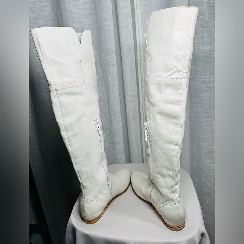 Genuine Leather Cream Over The Knee Women's Boots/ also can roll down! - Picture 8 of 16